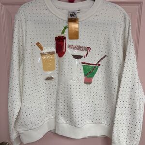 Queen of Sparkles Sequin Rhinestone Christmas Cocktails Sweatshirt Small RARE
